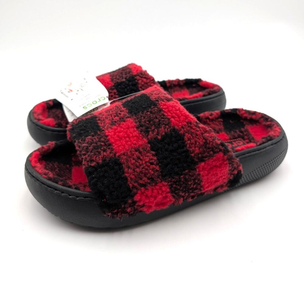 Crocs Classic Buffalo Check Slide Slippers Unisex Red Size US W9/M7 EU40